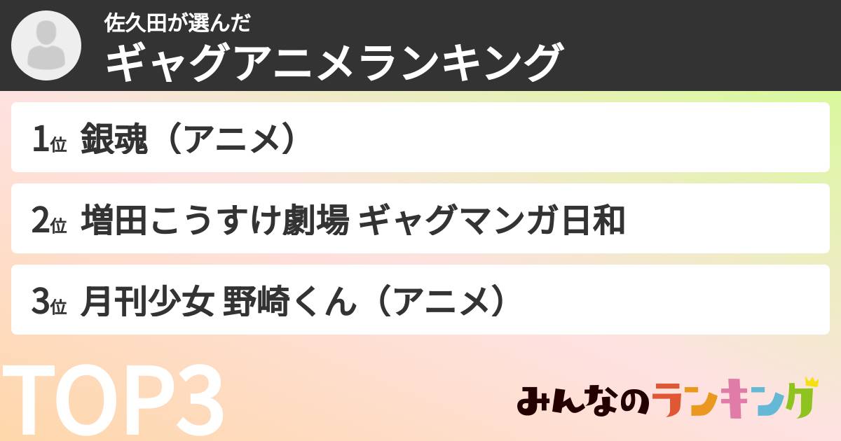 佐久田さんの「ギャグアニメランキング」