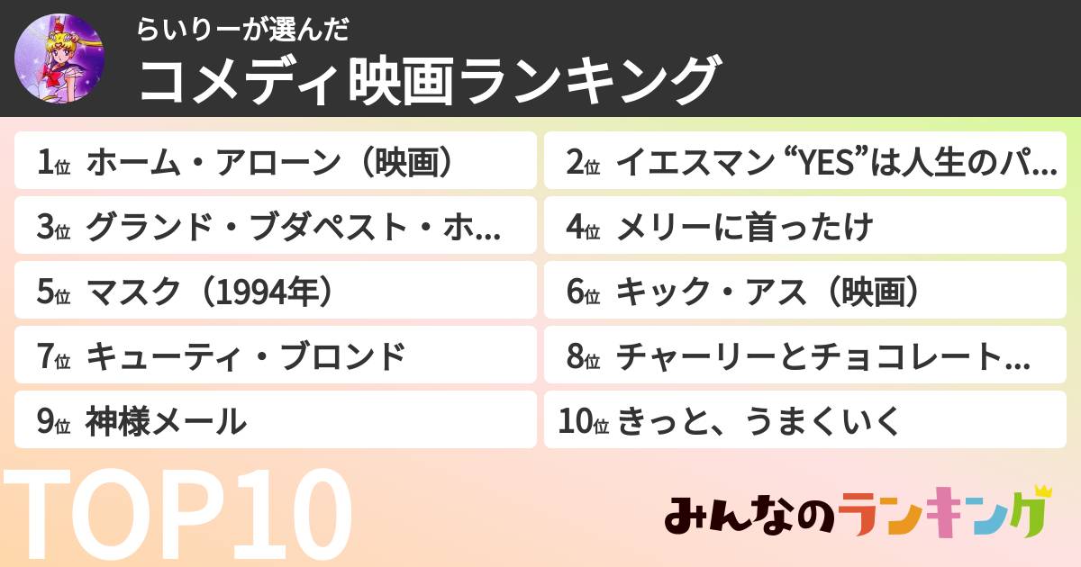 らいりーさんの「コメディ映画ランキング」