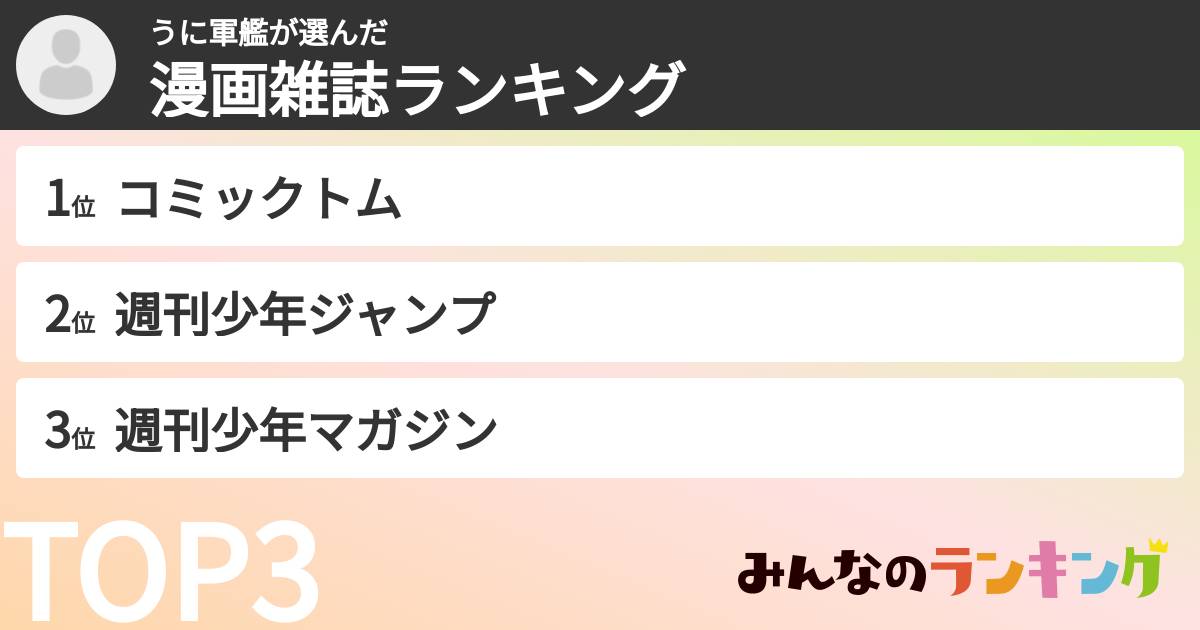 うに軍艦さんの「漫画雑誌ランキング」