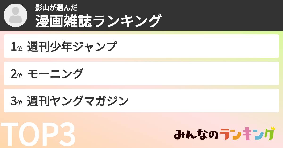 影山さんの「漫画雑誌ランキング」