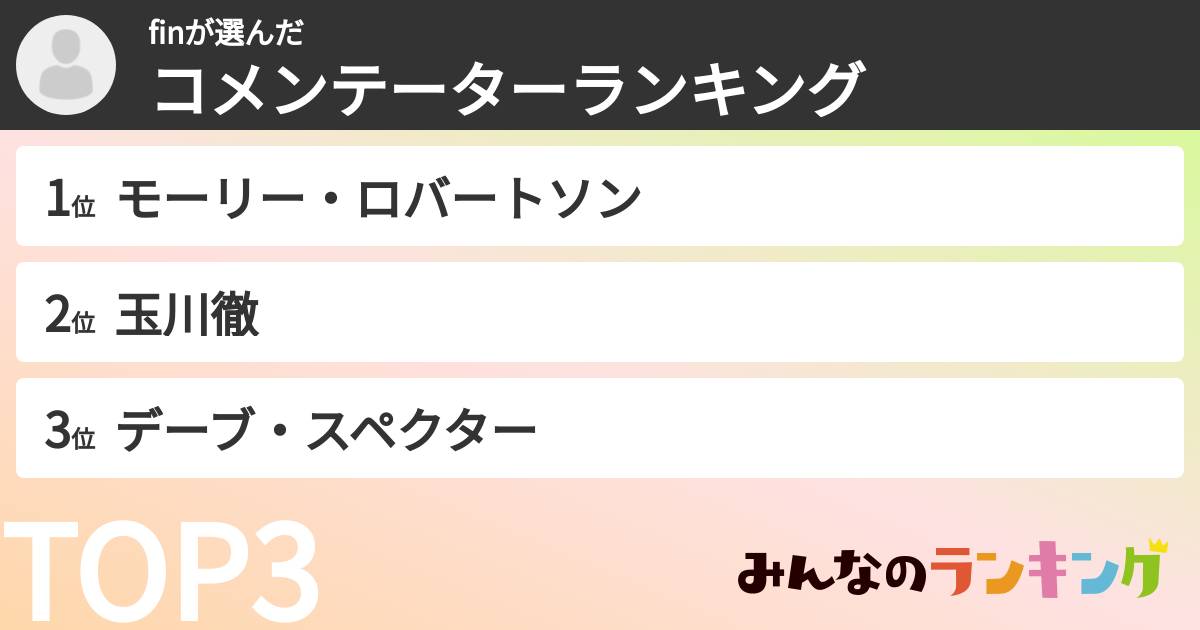 finさんの「コメンテーターランキング」