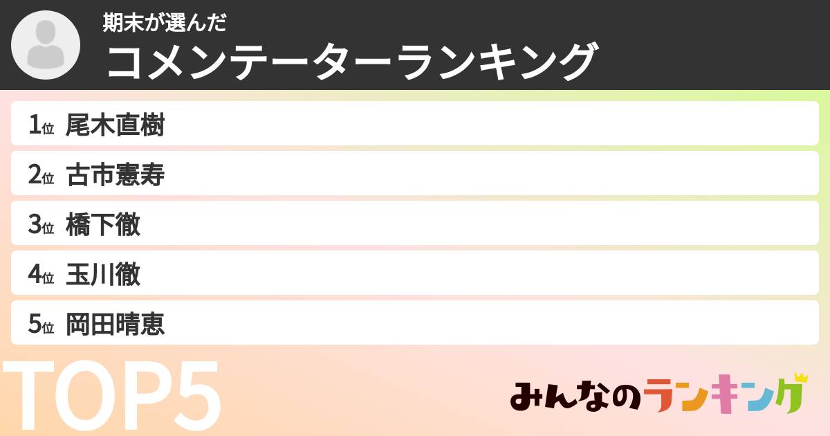 期末さんの「コメンテーターランキング」