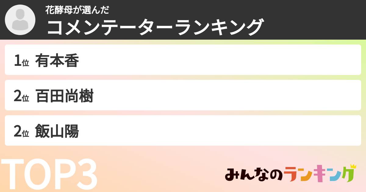 花酵母さんの「コメンテーターランキング」