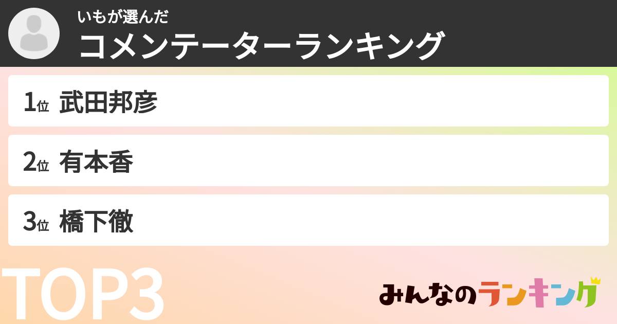 いもさんの「コメンテーターランキング」