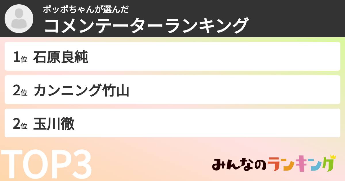 ポッポちゃんさんの「コメンテーターランキング」