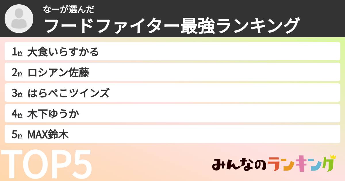 なーさんの「フードファイター最強ランキング」