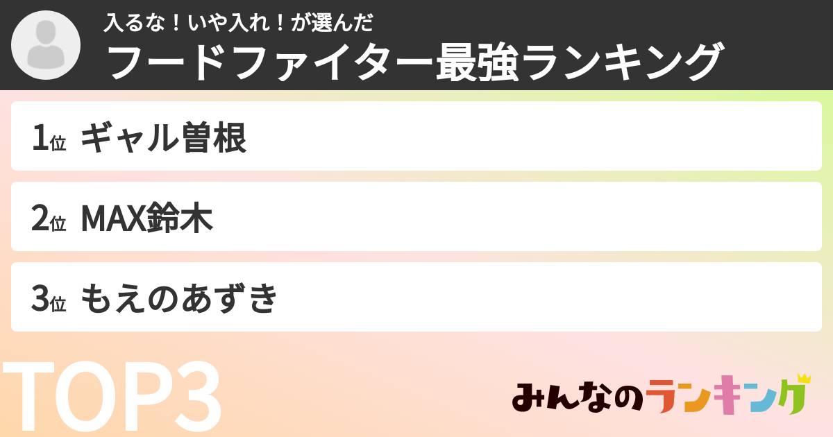 入るな！いや入れ！さんの「フードファイター最強ランキング」