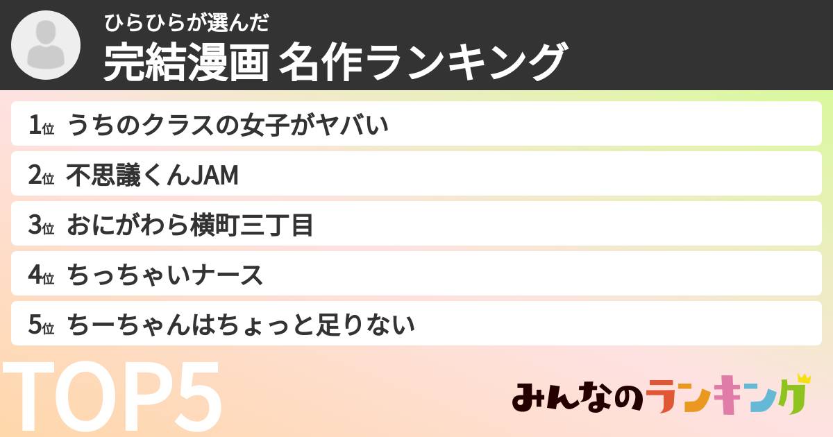 ひらひらさんの「完結漫画 名作ランキング」