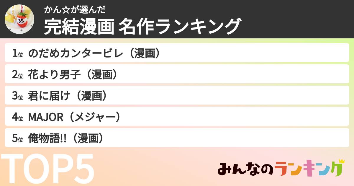 かん☆さんの「完結漫画 名作ランキング」
