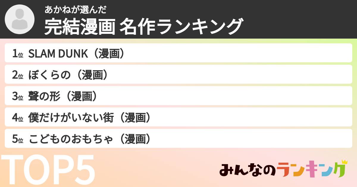 あかねさんの「完結漫画 名作ランキング」