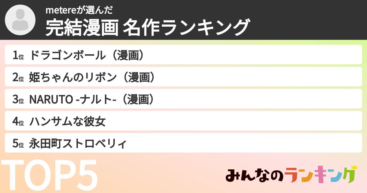 metereさんの「完結漫画 名作ランキング」