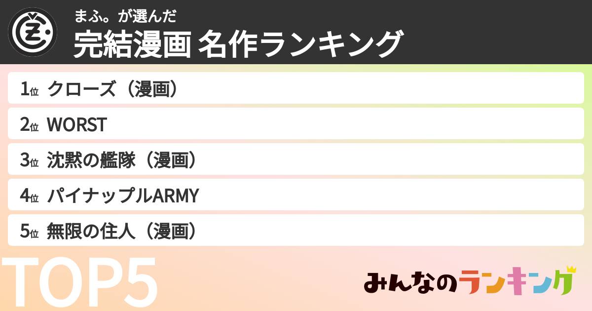 まふ。さんの「完結漫画 名作ランキング」
