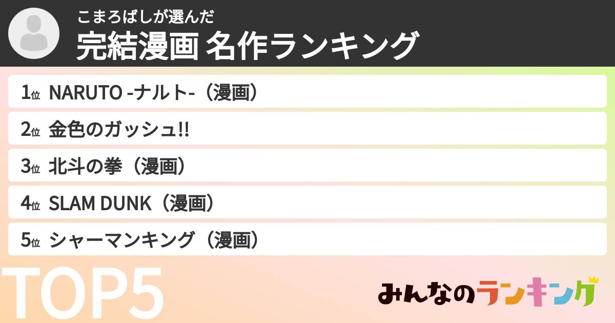 こまろばしさんの「完結漫画 名作ランキング」
