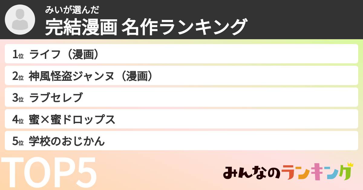 みいさんの「完結漫画 名作ランキング」