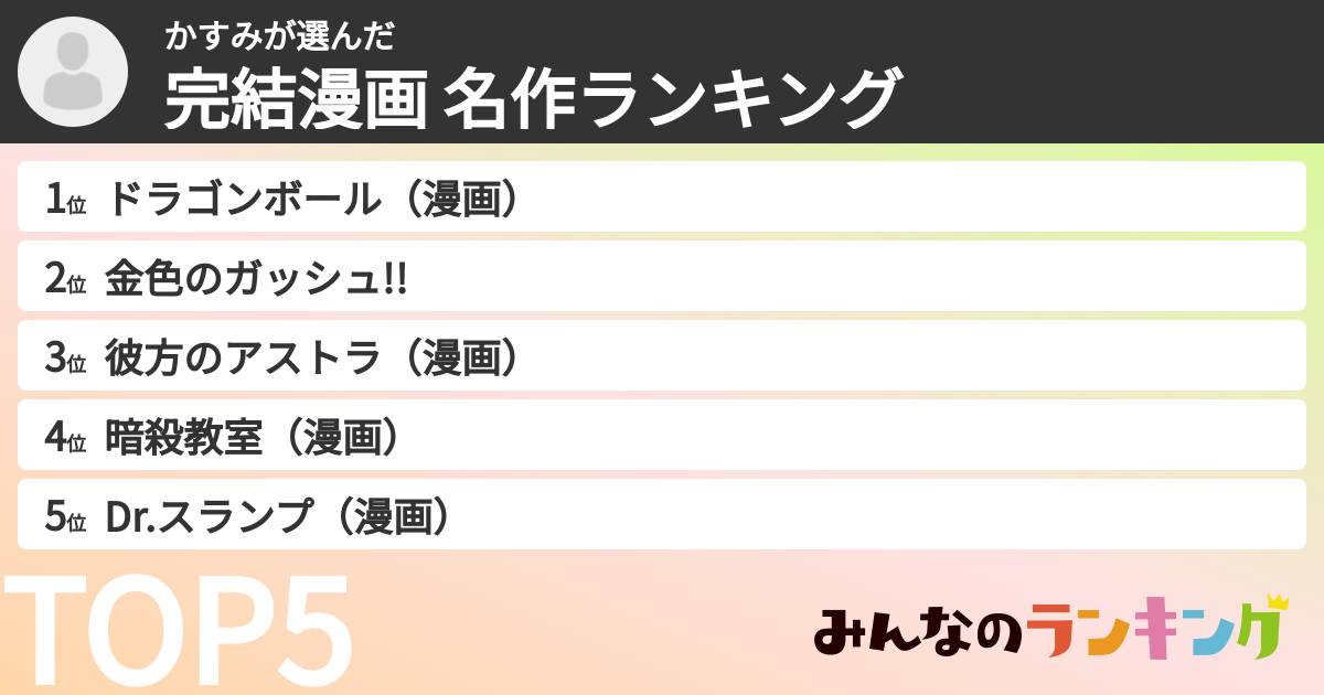 かすみさんの「完結漫画 名作ランキング」