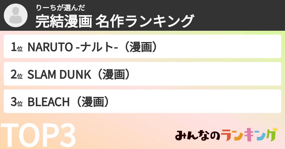 りーちさんの「完結漫画 名作ランキング」
