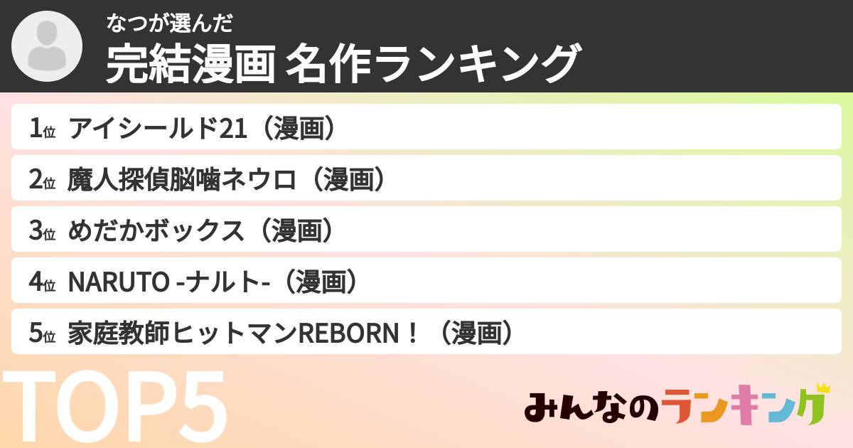 なつさんの「完結漫画 名作ランキング」