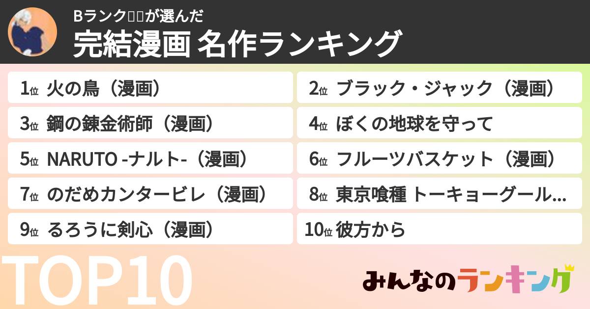 Bランク🔫🖤さんの「完結漫画 名作ランキング」