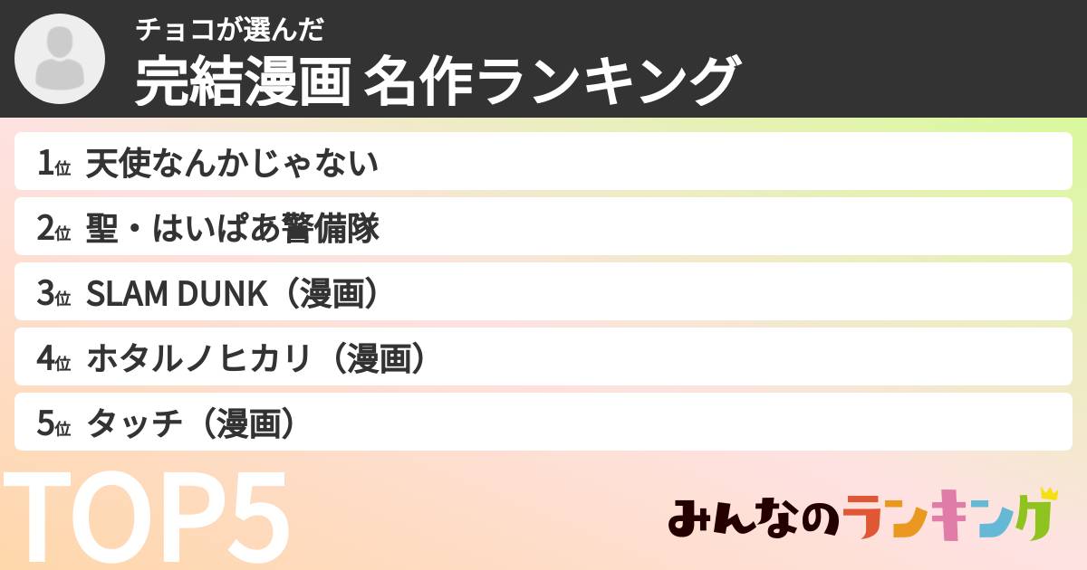 チョコさんの「完結漫画 名作ランキング」