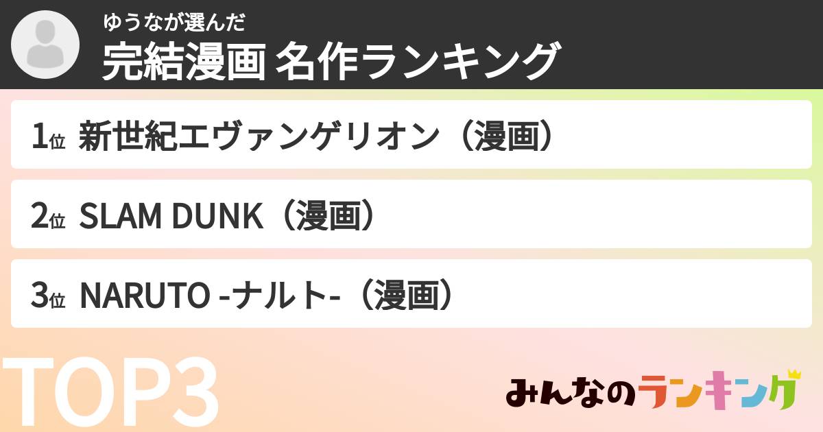 ゆうなさんの「完結漫画 名作ランキング」