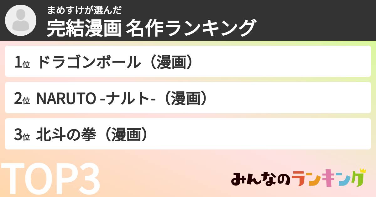 まめすけさんの「完結漫画 名作ランキング」
