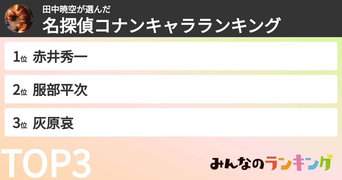 田中暁空さんの「名探偵コナンキャラランキング」