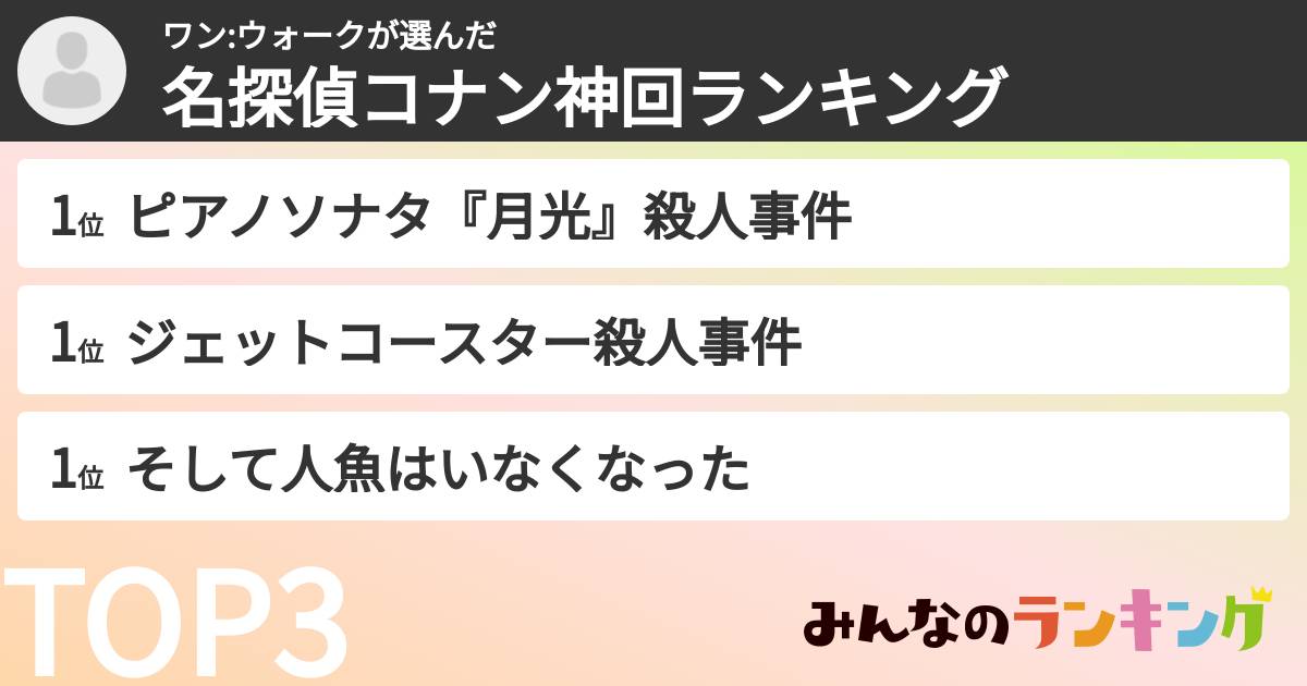ワン:ウォークさんの「名探偵コナン神回ランキング」