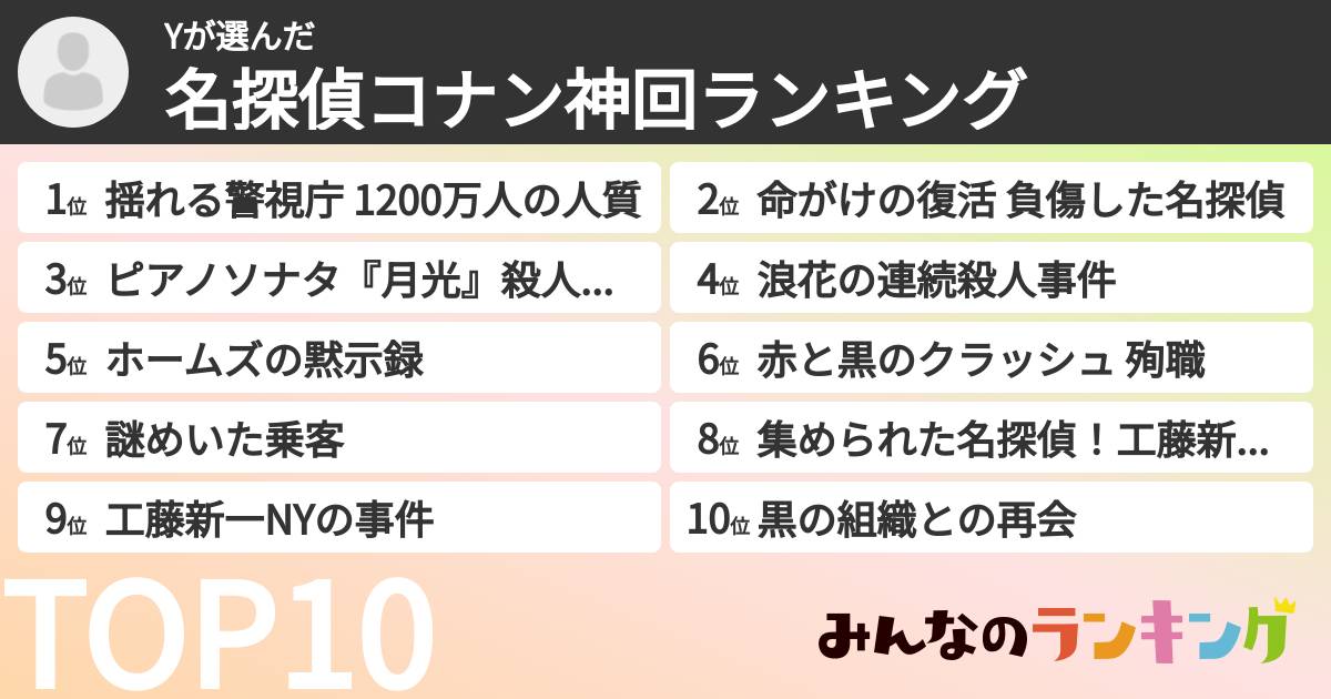 Yさんの「名探偵コナン神回ランキング」