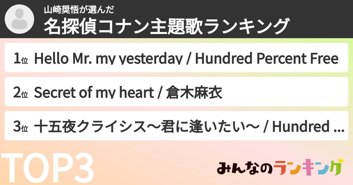 山崎奨悟さんの「名探偵コナン主題歌ランキング」