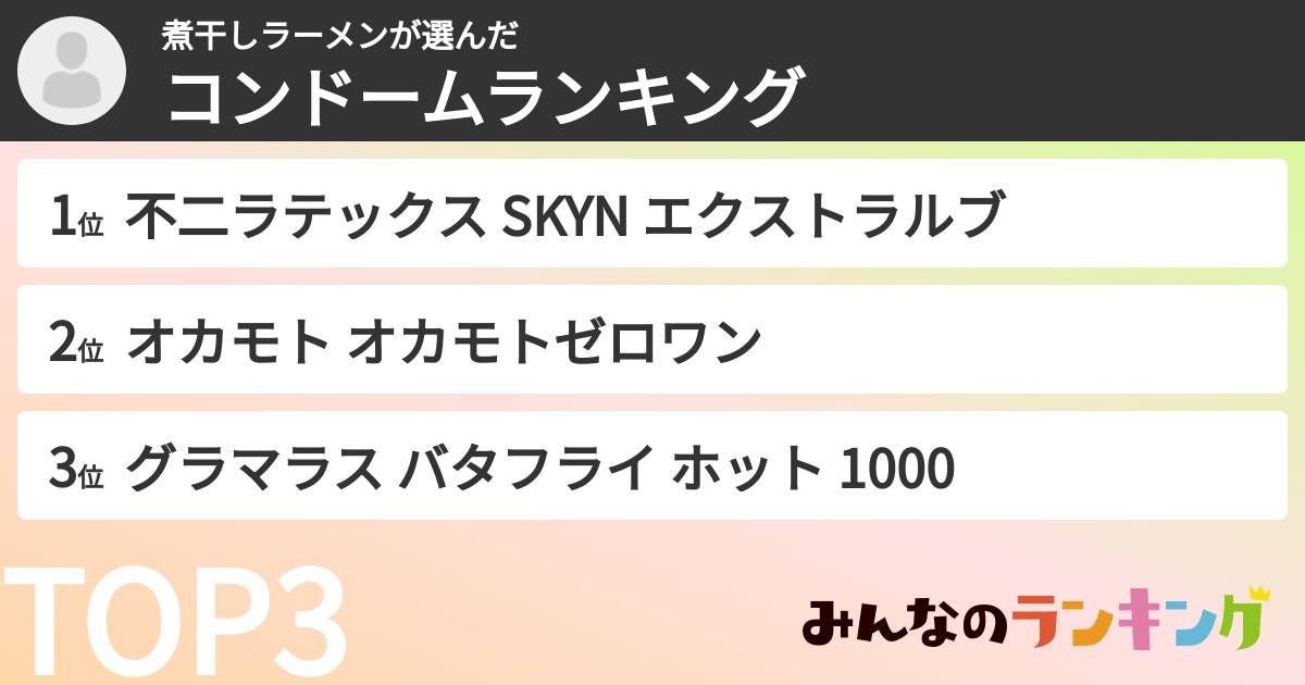 煮干しラーメンさんの「コンドームランキング」