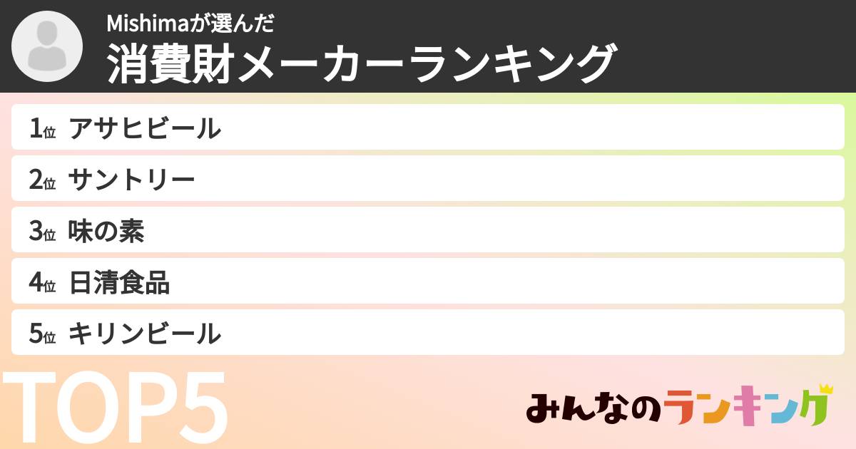 Mishimaさんの「消費財メーカーランキング」