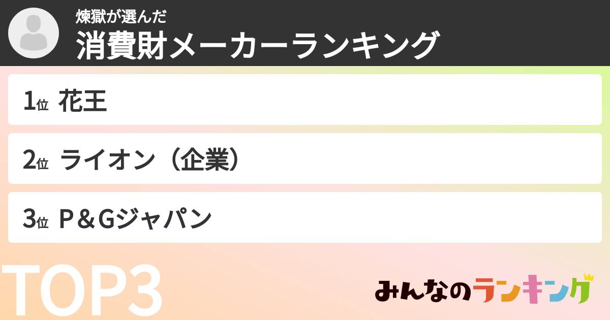 煉獄さんの「消費財メーカーランキング」