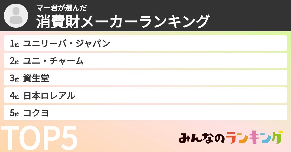 マー君さんの「消費財メーカーランキング」