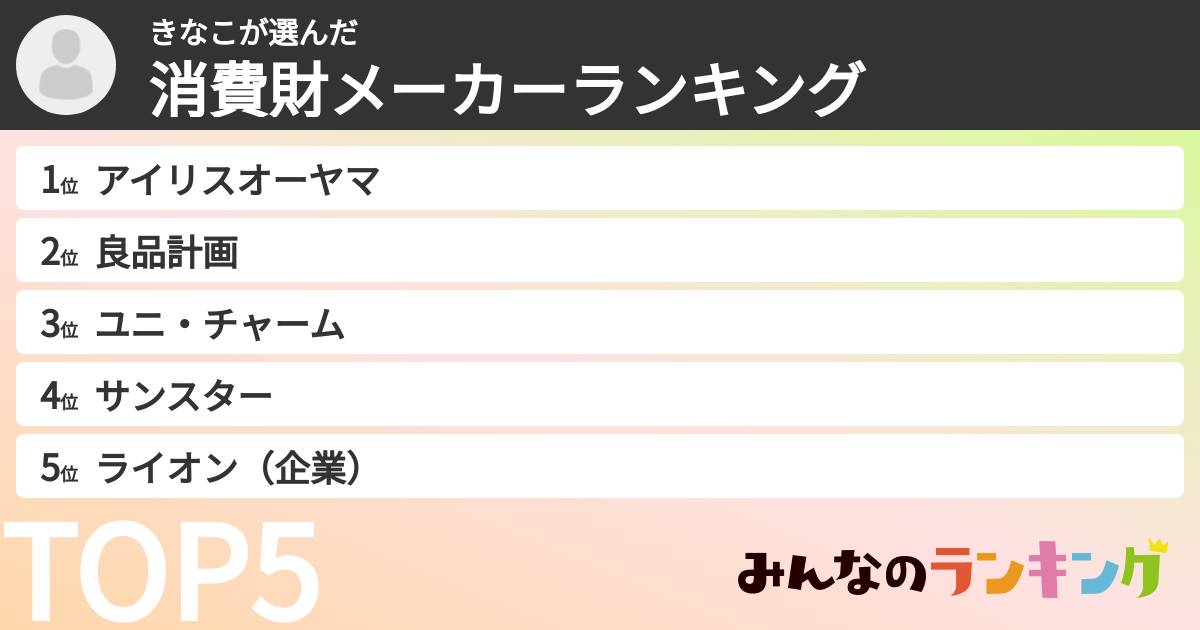 きなこさんの「消費財メーカーランキング」