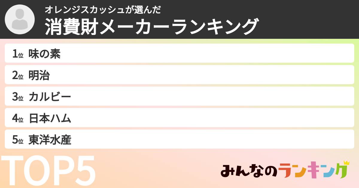 オレンジスカッシュさんの「消費財メーカーランキング」