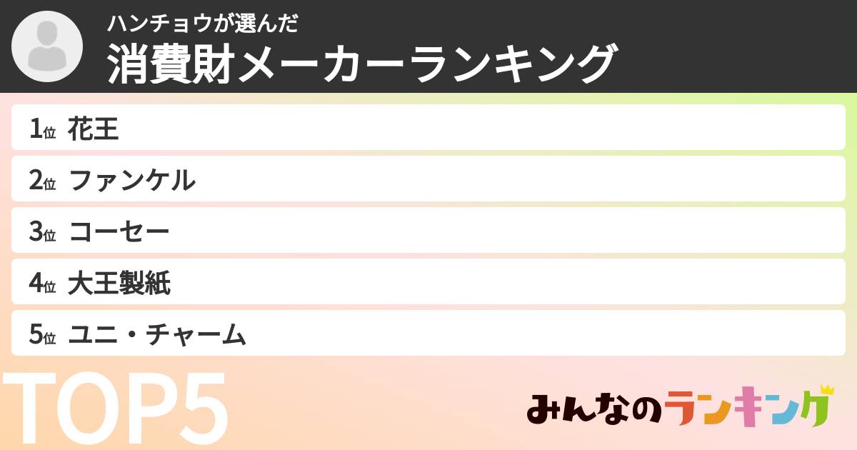 ハンチョウさんの「消費財メーカーランキング」