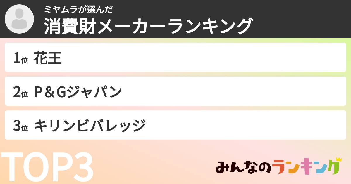 ミヤムラさんの「消費財メーカーランキング」