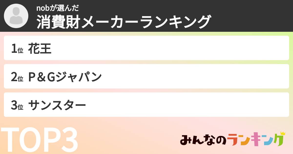 nobさんの「消費財メーカーランキング」