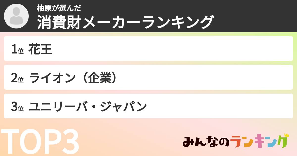 柚原さんの「消費財メーカーランキング」