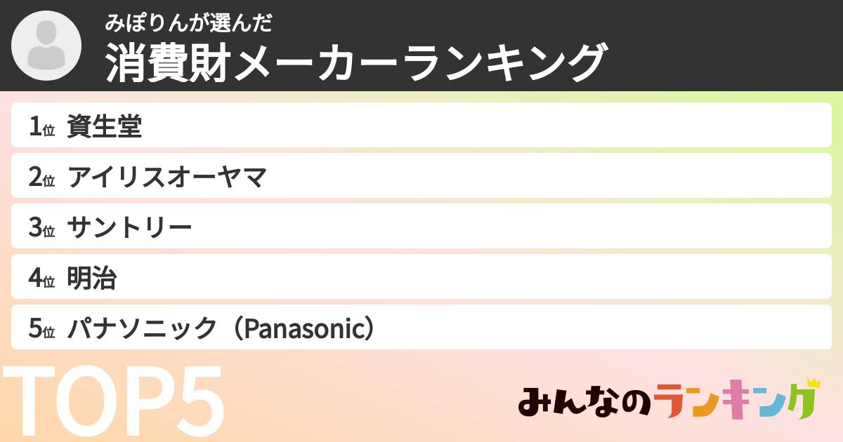 みぽりんさんの「消費財メーカーランキング」
