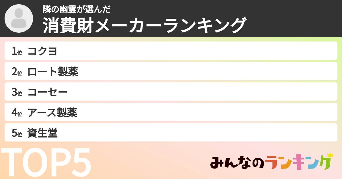 隣の幽霊さんの「消費財メーカーランキング」