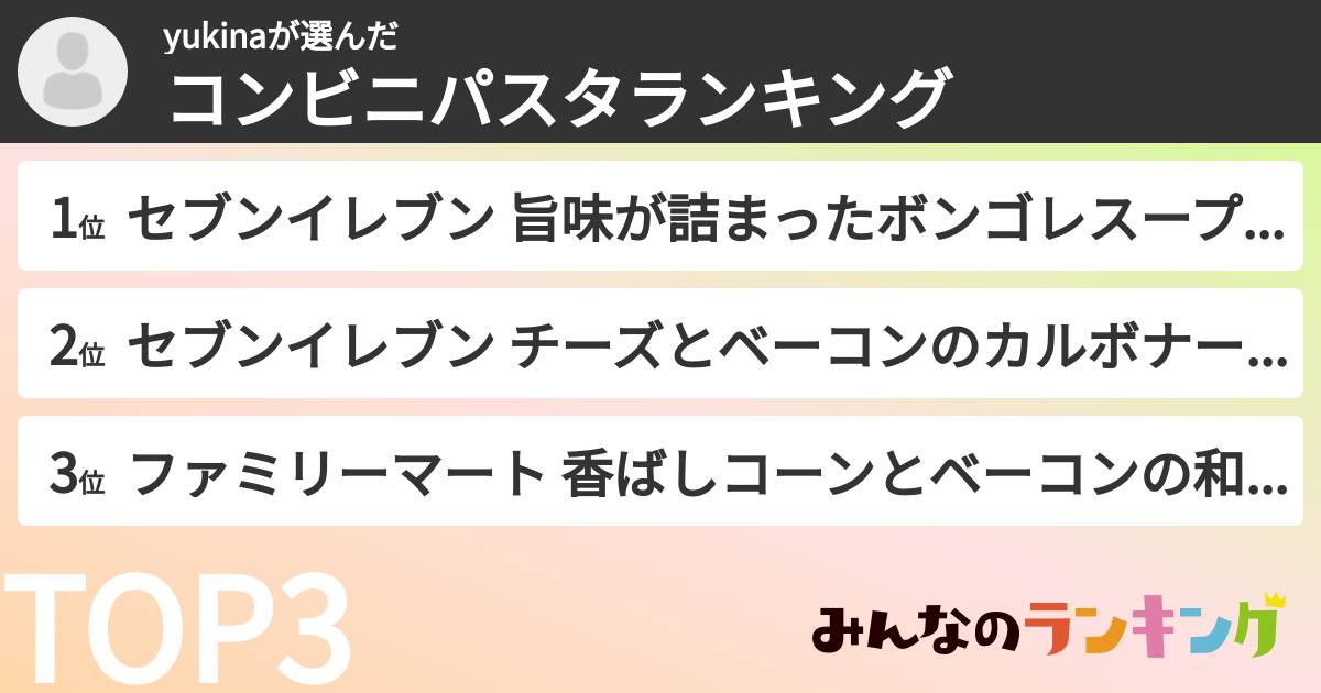 yukinaさんの「コンビニパスタランキング」