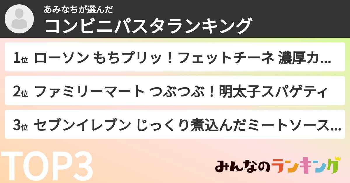あみなちさんの「コンビニパスタランキング」