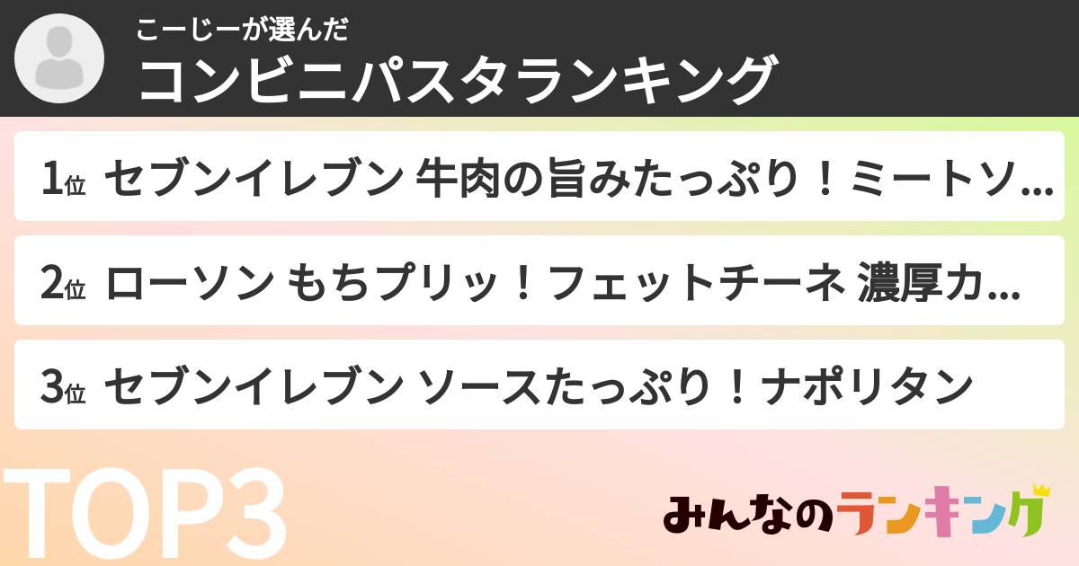 こーじーさんの「コンビニパスタランキング」