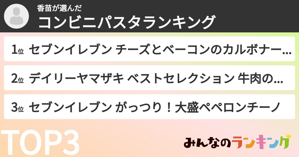 香苗さんの「コンビニパスタランキング」