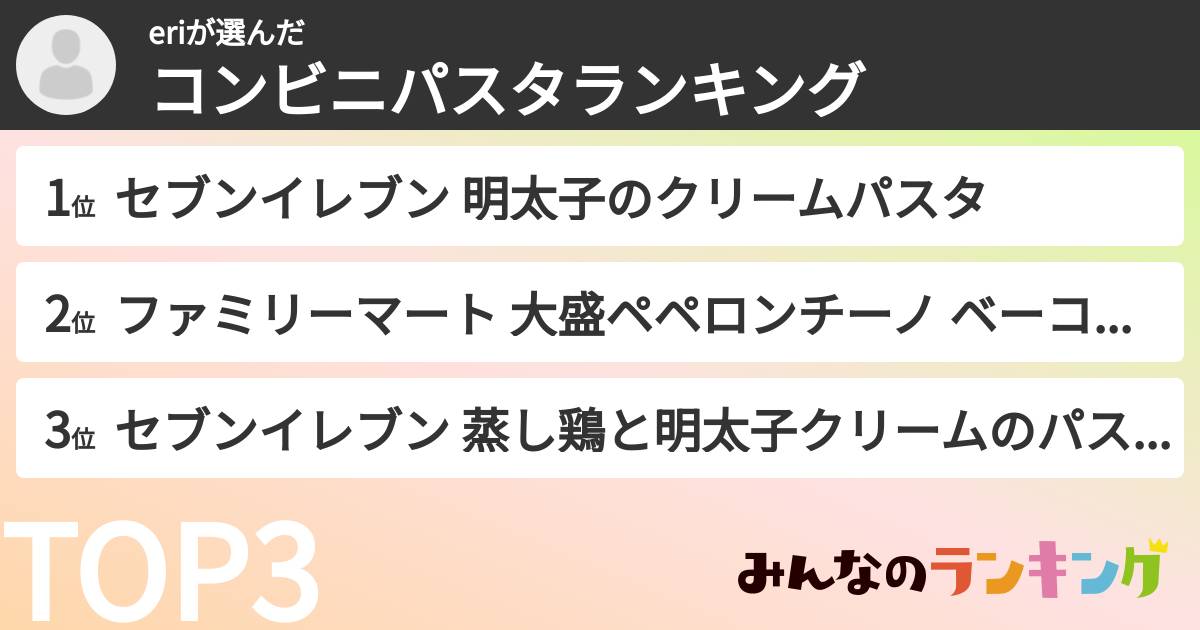 eriさんの「コンビニパスタランキング」