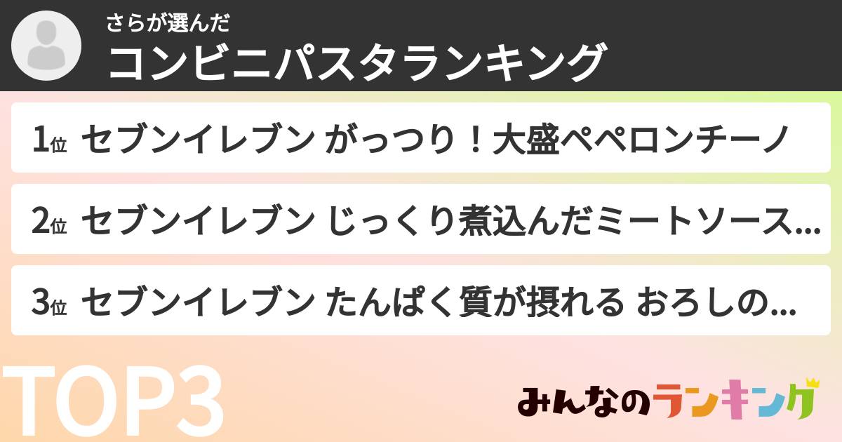 さらさんの「コンビニパスタランキング」