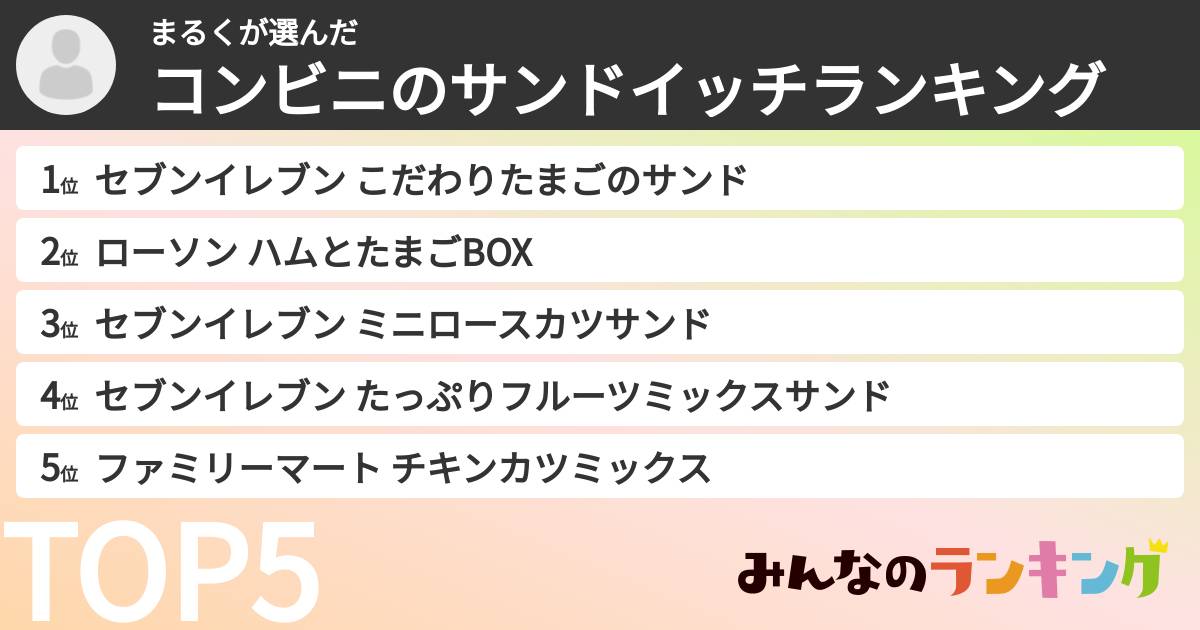 まるくさんの「コンビニのサンドイッチランキング」