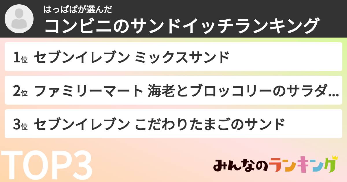 はっぱぱさんの「コンビニのサンドイッチランキング」