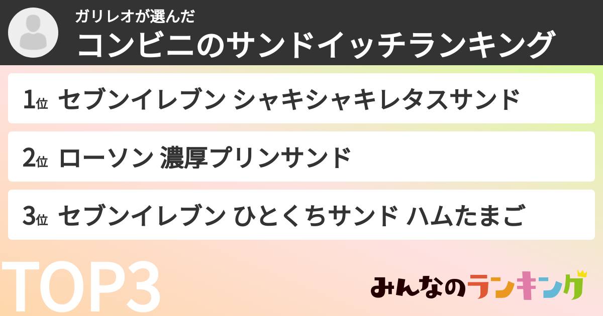 ガリレオさんの「コンビニのサンドイッチランキング」